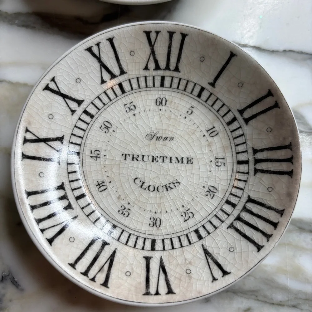 Pottery Barn Tabletop Vintage Style Clock Face Dipping Bowls Cream Black 4 Set